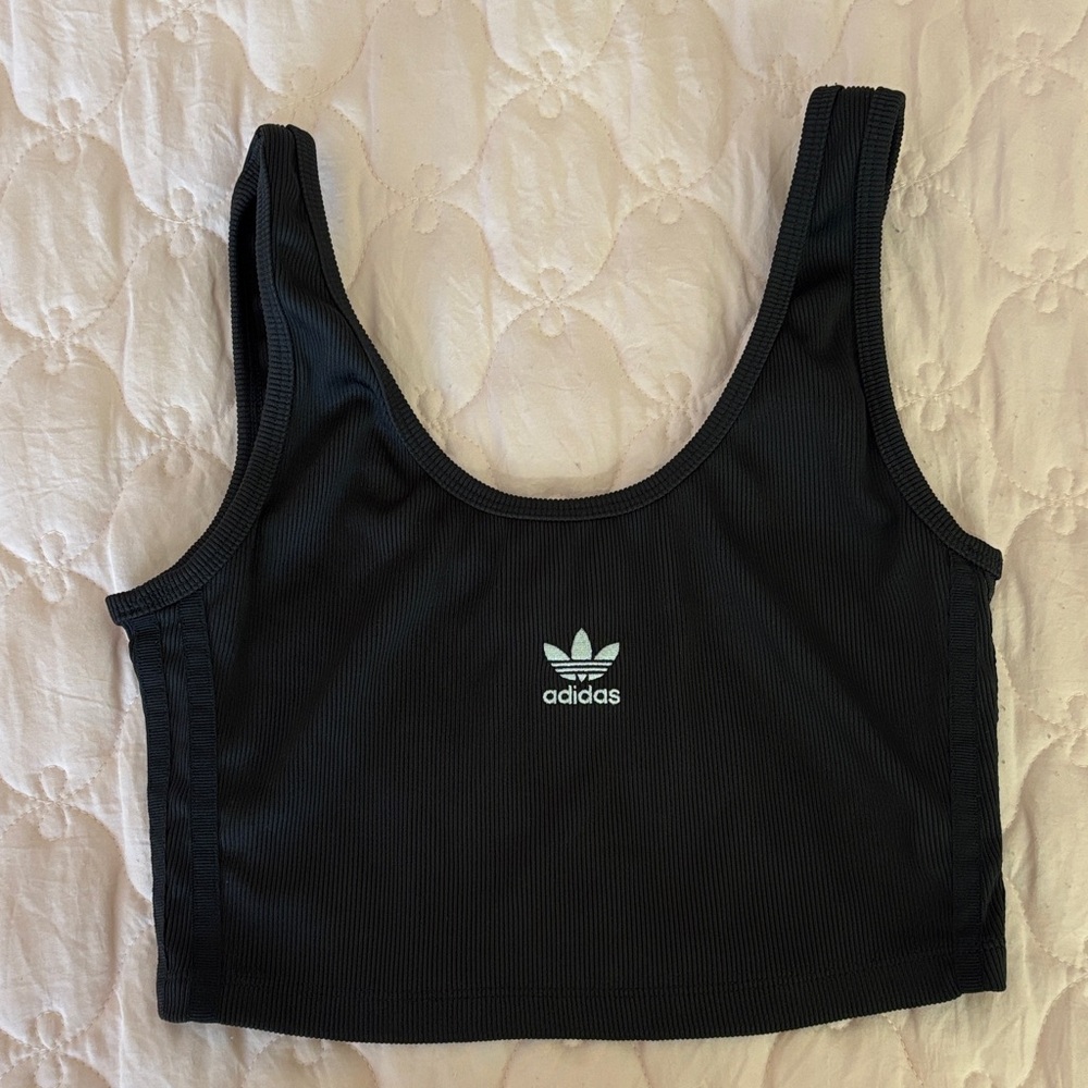 Adidas Black Ribbed Crop Top